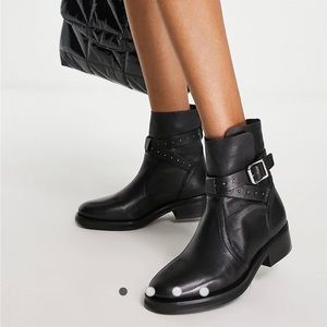 All Saints carla stud strap ankle boots in black leather